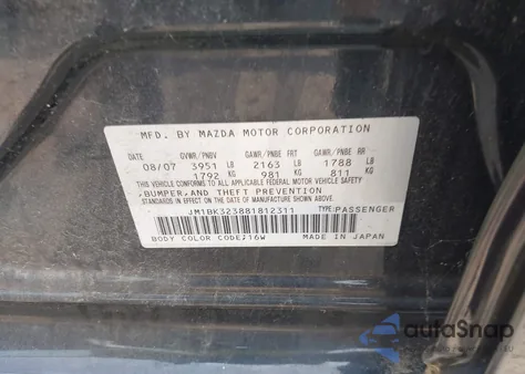 2008 Mazda Mazda3 S Touring из США, поврежденный, VIN JM1BK323881812311